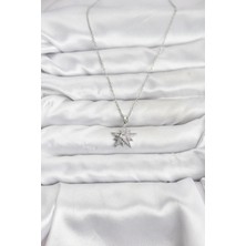 VeraGlobe Buğz 316L Çelik Zincir Gümüş Renk Yıldız Model Zirkon Taşlı Kadın Kolye - Buğz