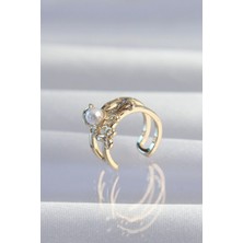 VeraGlobe Buğz Pirinç Gold Renk Incili Ahtapot Earcuff Küpe - Buğz