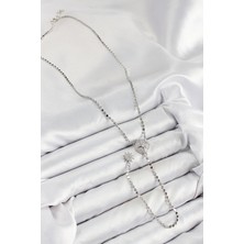 VeraGlobe Buğz Pirinç Zirkon Taşlı Ezme Zincirli Madalyon Model Gümüş Renk Y Kolye - Buğz