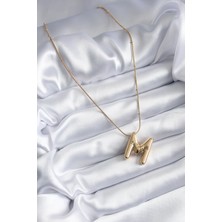 VeraGlobe Buğz 316L Çelik Gold Renk Bubble "m" Harf Model Kadın Kolye - Buğz