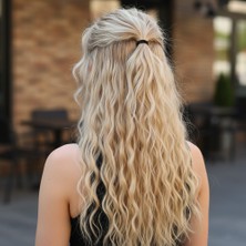 Ergün Collection Fiber Sen Kabarık Dalgalı Yarım Ay + 2 Yan Çıt Çıt / Balköpüğü Beyaz Platin Röfleli