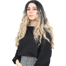 Ergün Collection Su Dalgası Uzun Perçemsiz Fiber Sen Peruk / Siyah / Balköpüğü Ombreli