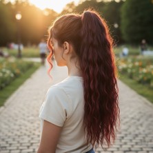 Ergün Collection Tokalı Kabarık Dalgalı At Kuyruğu / Koyu Kızıl