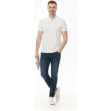 Adisia Erkek Pike Kumaş Düğmeli Yaka Regular Fit Günlük Kısa Kol Tişört T-Shirt - Beyaz