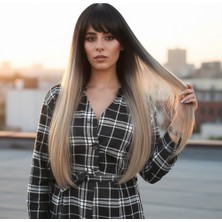 Ergün Collection Fiber Sen Uzun Düz Kahküllü Peruk / Siyah / Küllü Bebek Sarı Ombreli