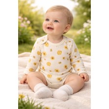Almira Anne Bebek Unisex Çiçek ve Arı Desenli Uzun Kollu Çıtçıtlı Bady