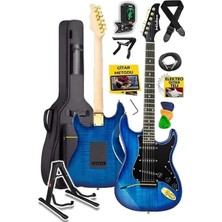 Nuvvo GLC-40BL Profesyonel Elektro Gitar Mavi (Stand Gigbag Askı Capo Tuner Pena Kablo Yedek Tel)