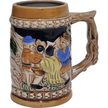 Hasyılmaz Vintage Tankart Kabartmalı Insan Tasfirli Alman Seramik Bira Bardağı 11,8cm 001