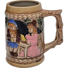 Hasyılmaz Vintage Tankart Kabartmalı Insan ve Doğa Tasfirli Alman Seramik Bira Bardağı 11,8cm 003