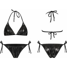 Aquella Akordiyon Üçgen Bikini Takımı Metalik Siyah 210-1145