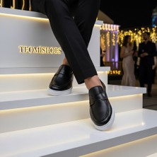 By Barretti Siyah Tek Kemerli Beyaz Taban Loafer