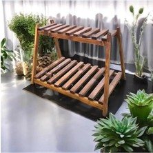 Nuvvo 2 Katlı Ahşap Çiçeklik Saksılık 2 Raflı Masif Koyu Naturel