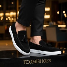 By Barretti Siyah Süet Püsküllü Beyaz Taban Loafer