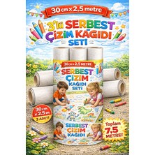 Haydi Dekor🎨 3’lü Serbest Çizim Rulosu Seti ✏️ 30 cm x 2.5 Metre Dev Çizim Kağıdı | Toplam 7.5 Metre Boş Çizim Rulosu