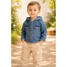 Almira Anne Bebek Erkek Çocuk Kot Gömlekli Kapşonlu Cepli Kargo Pantolon Takımı