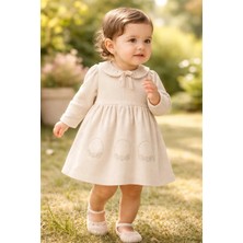 Almira Anne Bebek Kız Bebek Çiçek Nakışlı Uzun Kollu Fitilli Elbise