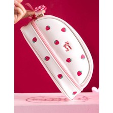ÖZ OFİS Kawaii Strawberry Suni Deri Kalem Kutusu - Çok Fonksiyonlu - Çift Katmanlı - Geniş Kapasiteli