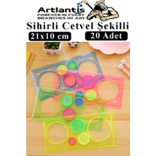 Artlantis Sihirli Cetvel 20 Adet Plastik Sihirli Daire Cetvel Desen Şablon Çizim Okul Karne Hediye
