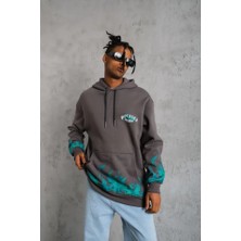 Bet's  Erkek Üç Iplik Içi Pamuklu Alev Baskılı Kapüşonlu Sweatshirt - Gri