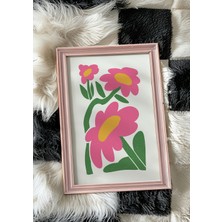 Des Vu Print Pembe Yeşil Çiçek Posteri, Çiçek Pinterest Temalı Çerçevesiz Poster