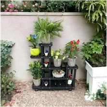 Nuvvo Ahşap (Çam) Siyah Renk 6 Katlı Bitki Standı, Kilitlenebilir Tekerlekler + Mini Bahçe Seti + My