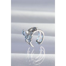 VeraGlobe Buğz Pirinç Gümüş Renk Incili Ahtapot Earcuff Küpe - Buğz