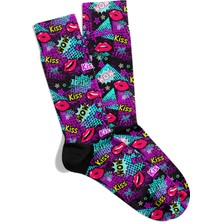 Dudak Desenli Pop-Art Tasarım Soket Çorap