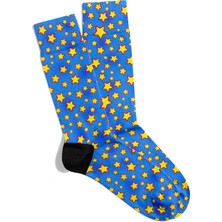 Parlak Yıldız Desenli Gökyüzü Mavisi Dinamik Soket Çorap