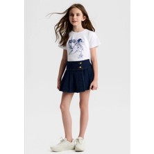 Queen Kids 31310 Rıo Kız Çocuk T-Shırt Beyaz -Lacivert