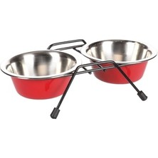 Flamingo Arjun Stanlı Ikili Çelik Mama Kabı Seti Kırmızı-Gri / 1600ML