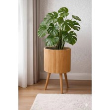 Black Pearl Bambu Ahşap Ayaklı Sepet/saksılık Naturel 24 Cm Ayak Boyu