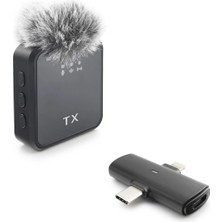 Skygo F15 Type-C + Lightning Kablosuz Yaka Mikrofonu - Siyah