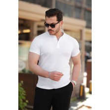 Bi Baksana Erkek Hakim Yaka Dokuma Pamuklu Kumaş Kısa Kollu T-Shirt