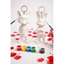 Printella Zootopie Tilki Tavşan Anahtarlık Boyama Seti – 6 Renk Akrilik Boya + 2 Fırça Hobi Seti