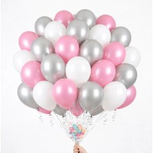Joyane Bebek Pembe Beyaz Metalik Gümüş Balon Seti | 24 Adet Baby Shower Hastane Odası Süsleme