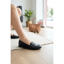 Enoch Kadın Geometrik Gold Tokalı Loafer Tarzı Konforlu Babet