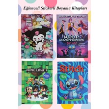 4 Adet Stickerle Boyama Kitabı(Kuromi)(Kpopo Demont Hunter)(Mınecraft)(Stıch)