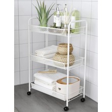 IKEA Tekerlekli Servis Arabası 26X48X77 cm Çelik Banyo Rafı 3 Katlı Servis Sehpası Beyaz Renk Raf