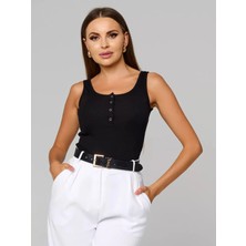 Lirona Kadın Pamuk Kaşkorse Fitilli Önü Patlı Kalın Askılı Crop Atlet - Dış Giyim