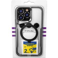 Esmer Bilişim iPhone 15 Pro Max Siyah Magsafe Uyumlu Yüzüklü Şeffaf Kılıf + Kamera Lens Koruyucu Set