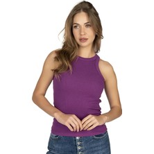 Lirona Kadın Pamuk Kaşkorse Fitilli Halter Yaka Crop Atlet - Dış Giyim