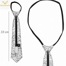 Just Cheap Store Gümüş Renk Pul Payetli Işıltılı Parti Kravatı 33 cm