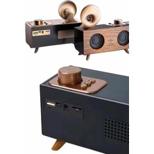 Akinco Bluetooth Nostalji Speaker Radyo Gramofon Ahşap Renk