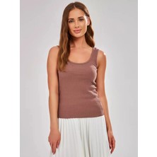 Lirona Kadın Soft Pamuklu Kaşkorse Fitilli Kalın Askılı Atlet Bluz