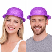 Zero Land Gld-Spt- Mor Simli Melon Şapka | Ince Plastik Glitter Yetişkin Parti Şapkası