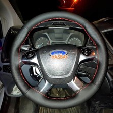 Hasbay Dikişli Direksiyon Kılıfı Siyah/ Nokta Deri Kırmızı Dikişli F.ord Transit Bu Direksiyon Için