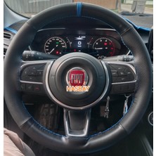 Hasbay Dikişli Direksiyon Kılıfı Minikare Karbon / Nokta Deri Mavi Yüzük Mavi Dikişli Egea Için