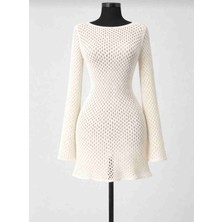 Beyaz Sırt Dekolteli Ajurlu Plaj Elbise