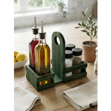 Ahşap Doğal Baharatlık Yağdanlık ve Peçetelik Takımı Kare(Set)(Ihlamur - Kavak)(Yeşil)