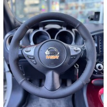 Hasbay Dikişli Direksiyon Kılıfı Siyah / Nokta Deri Siyah Dikişli Nissan Juke Için